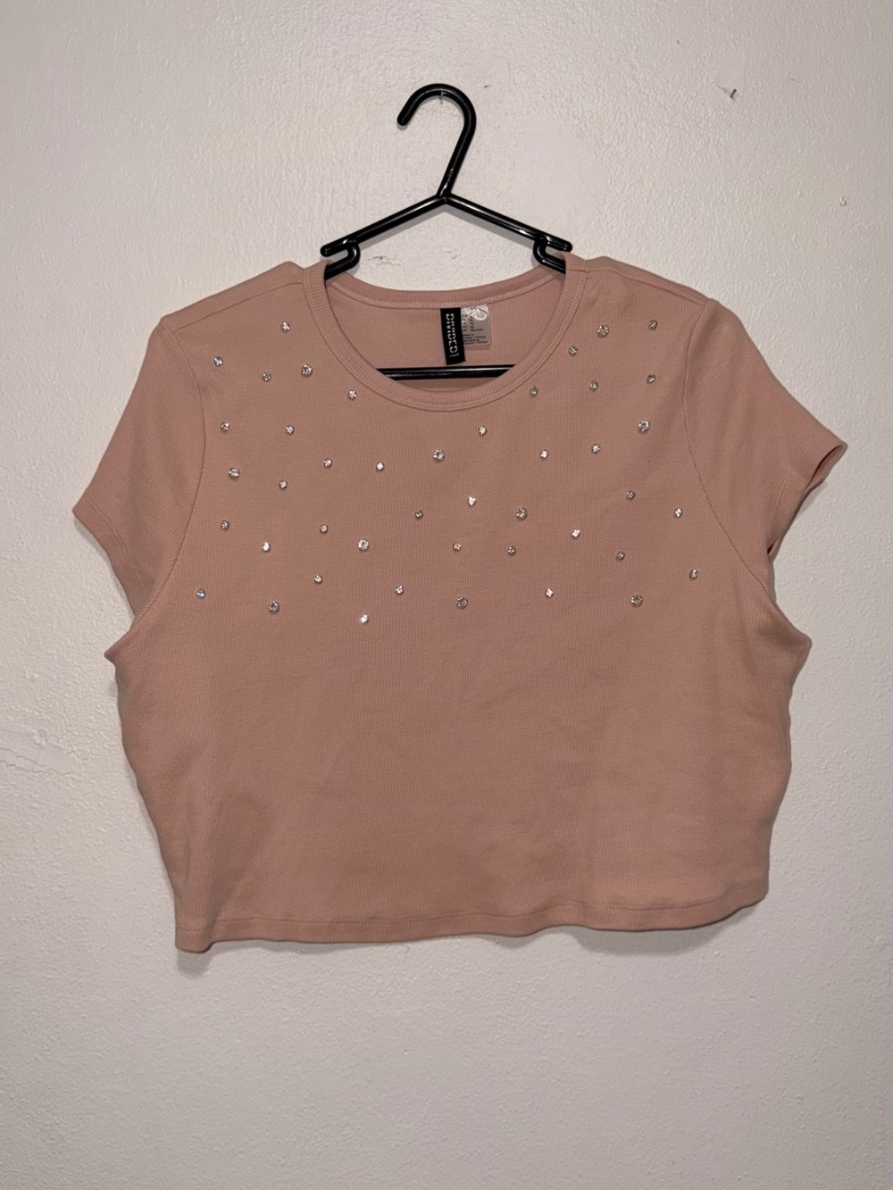 Express Embellished Pink Crop Tee